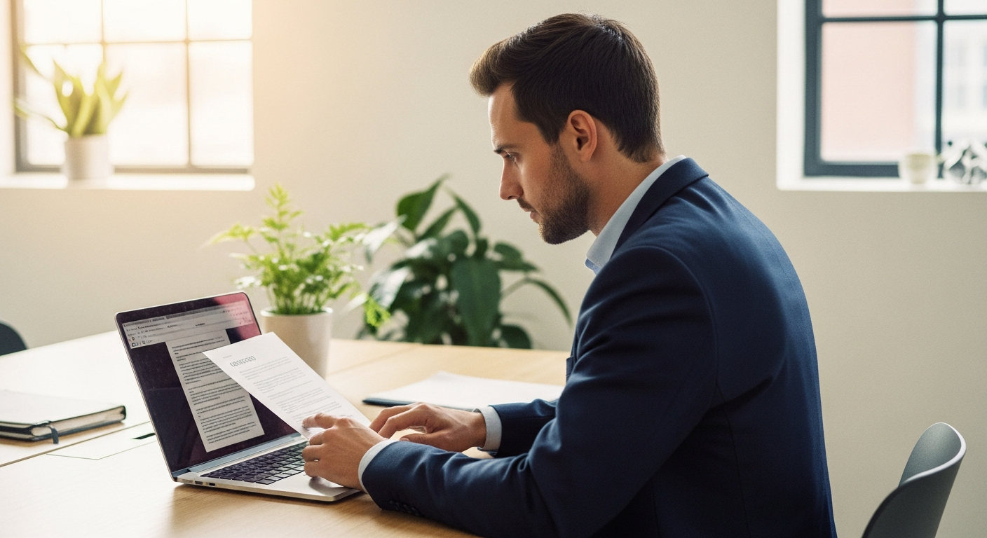 Ondernemer ontwerpt een flyer op laptop met online flyer maker tool