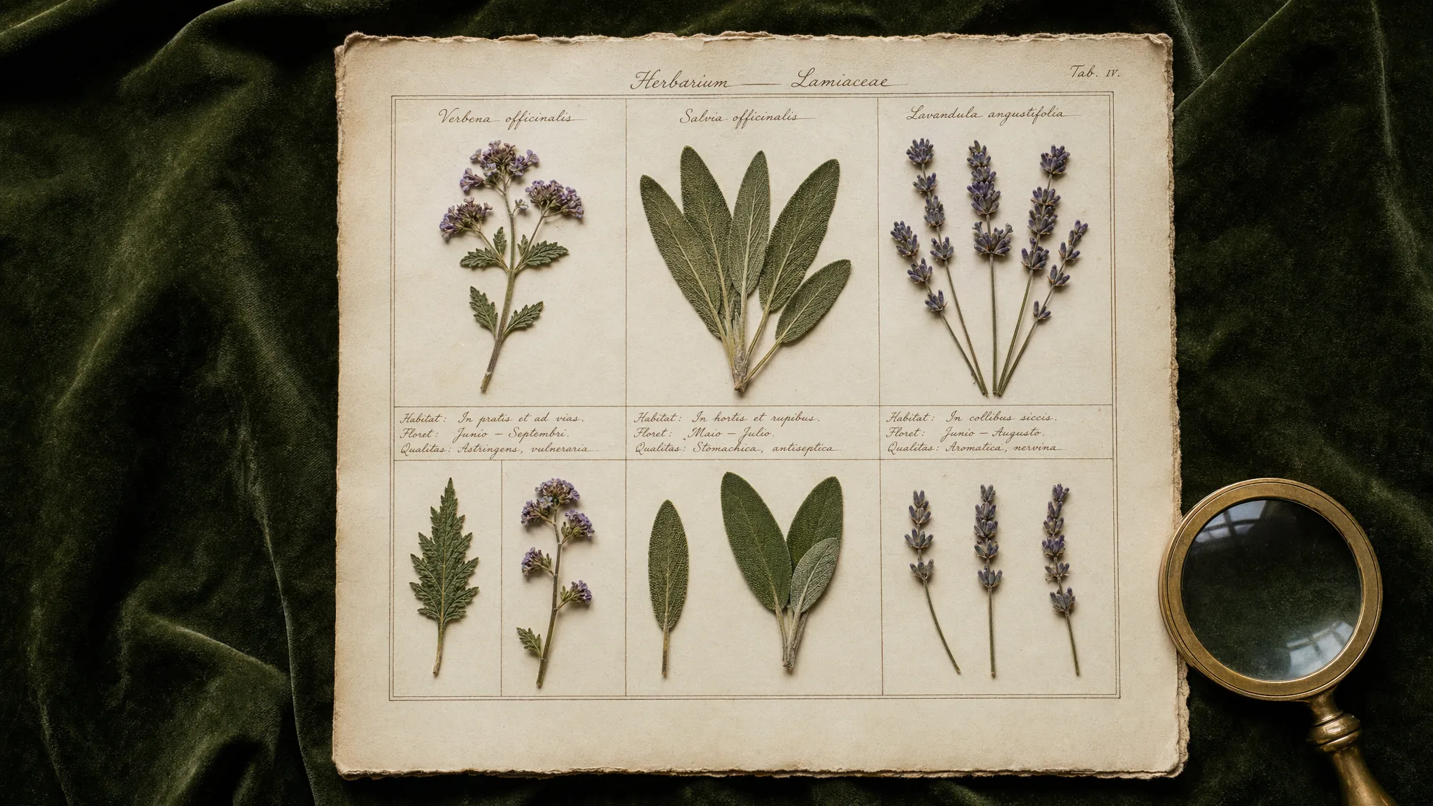 Herbarium — geperste verbena, salie en lavendel